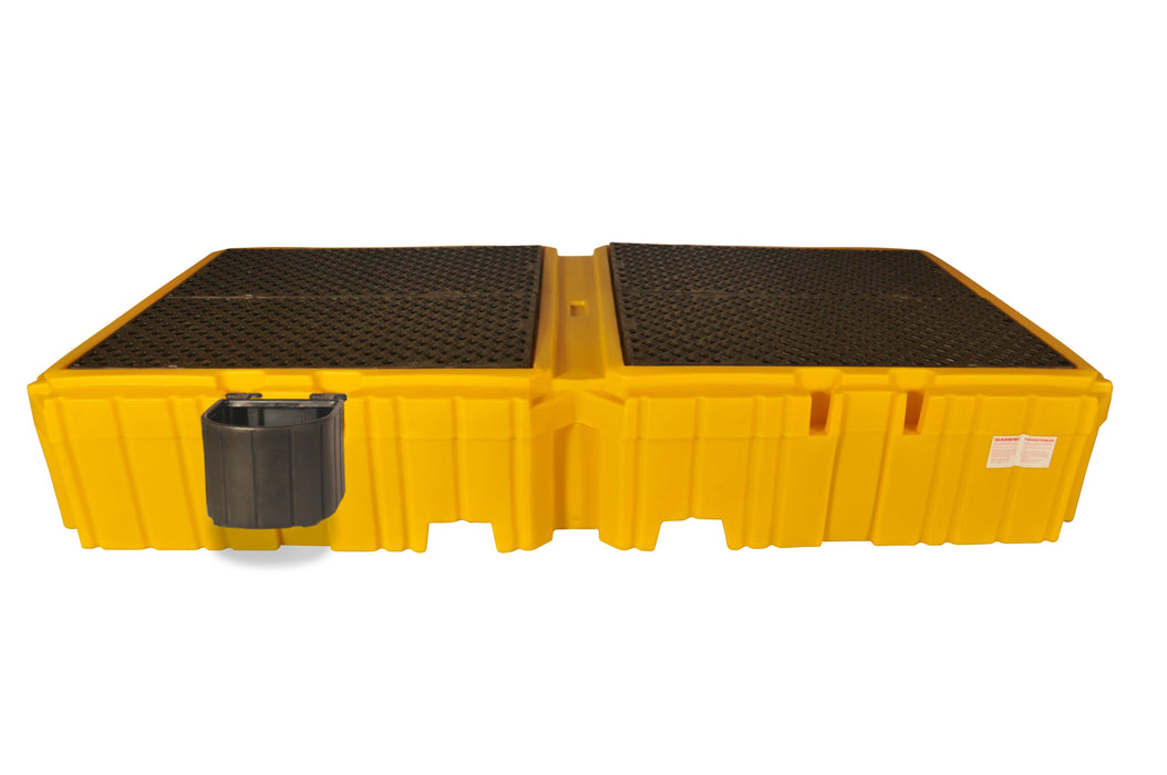 Twin IBC Spill Pallet With 1 right side bucket shelf, With Drain. Part #1145