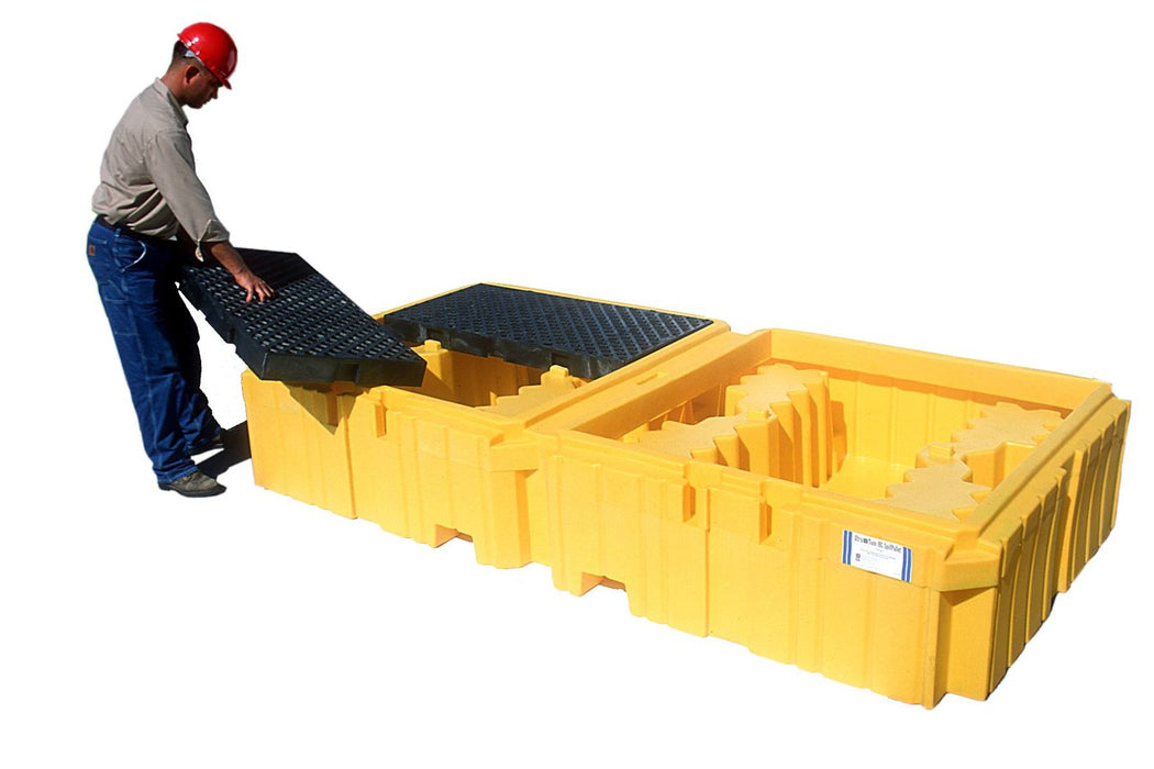 Twin IBC Spill Pallet With 1 right side bucket shelf, With Drain. Part #1145